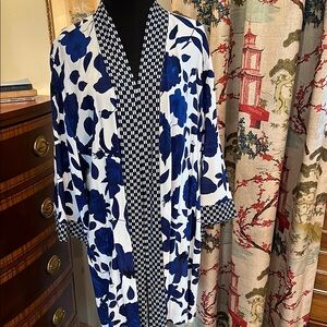 NWT CABI Botanical Kimono with Checkered Trim